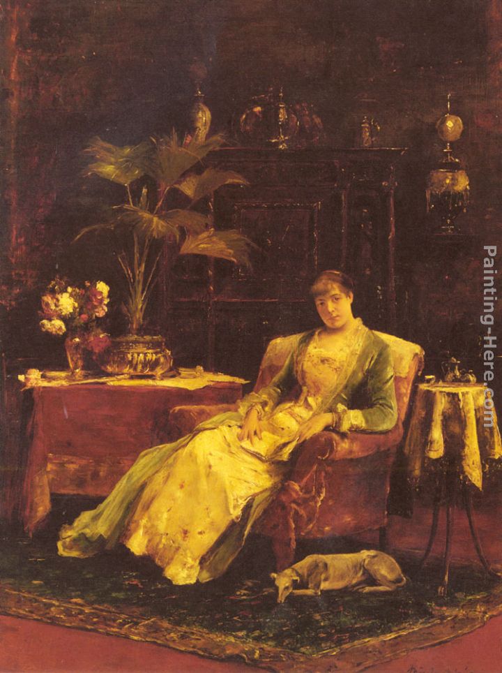 A lady seated in an Elegant Interior